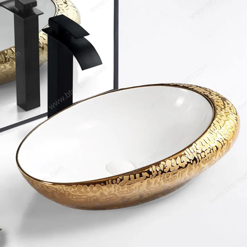 New Trend Gold Bathroom Sink Ceramic Bathroom Sinks Above counter Art Basin Vessels sink for Bathroom Hotel