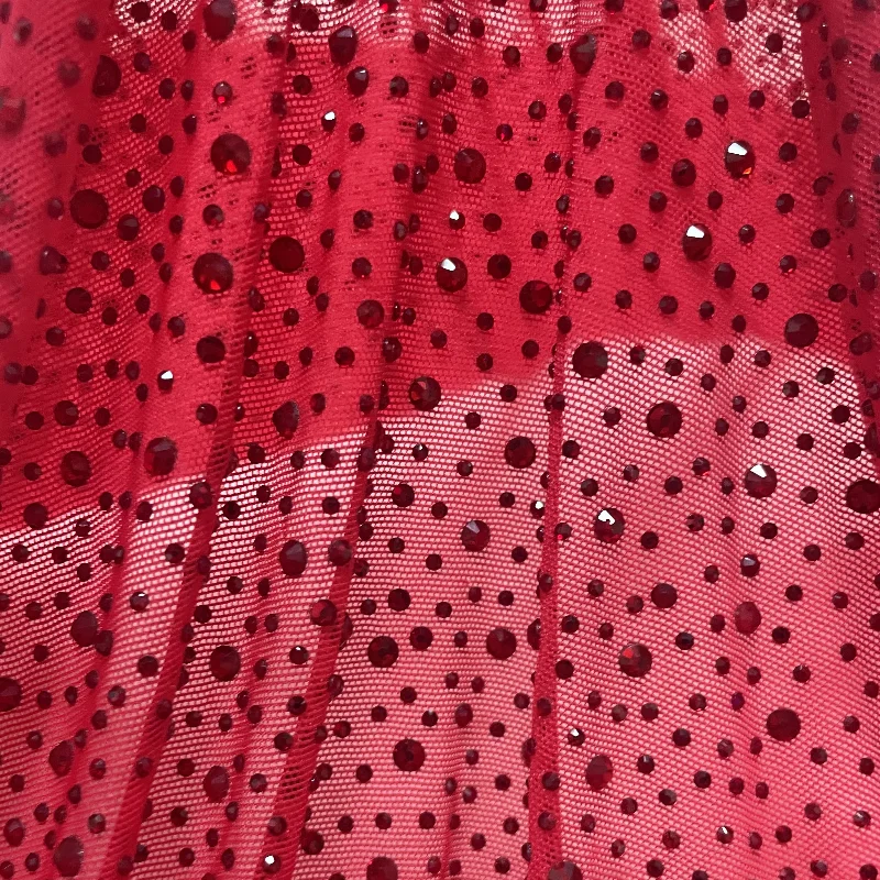 Dress Production Accessories Gorgeous Red Crystal Multi-size Rhinestones Power Mesh Fabric