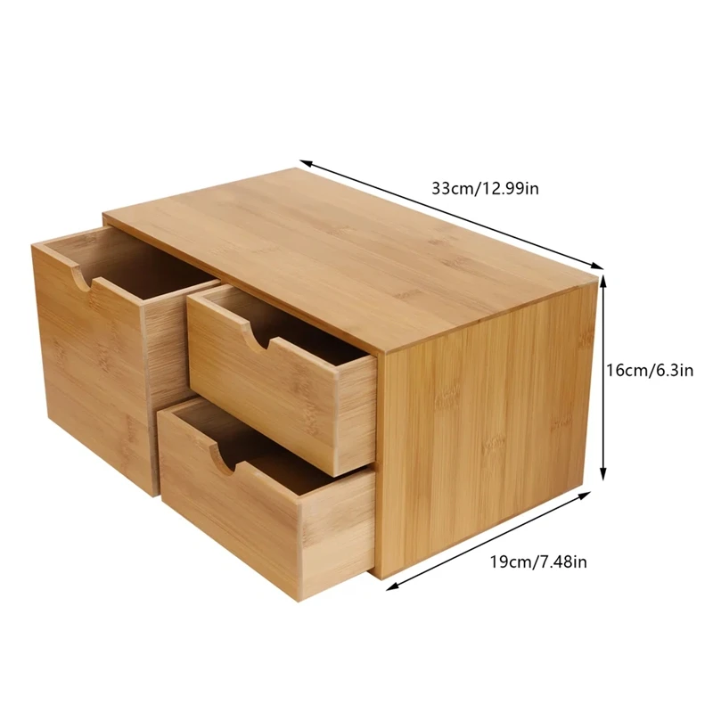 Bamboo Desk Organizer, 2-Tier 100% Bamboo Desktop Organizers , Mini Bamboo Desk Drawer Tabletop Storage Box