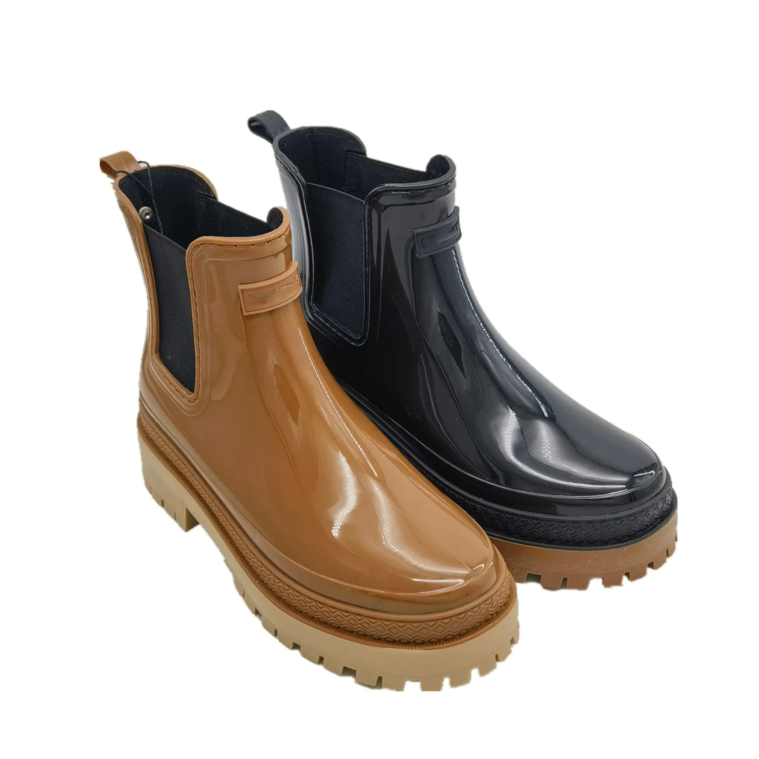 Best selling  Women Shiny Ankle  Rain Boots Waterproof Garden Boots  Fashion Outdoor Work Chelsea Boot