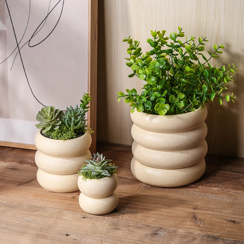 Wholesale Succulent Garden Ceramic Matte flower pot Modern Set 3 Planter for Home Floor Decor