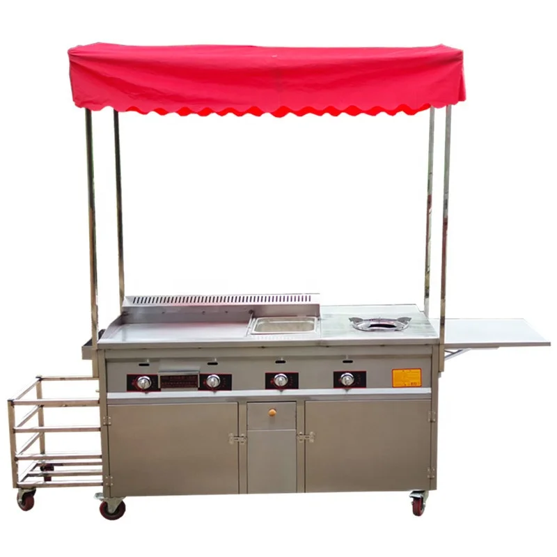 In stock Multifunctional commercial street food cart hand push food cart for pancake maker fryer BBQ snack truck cart mobile