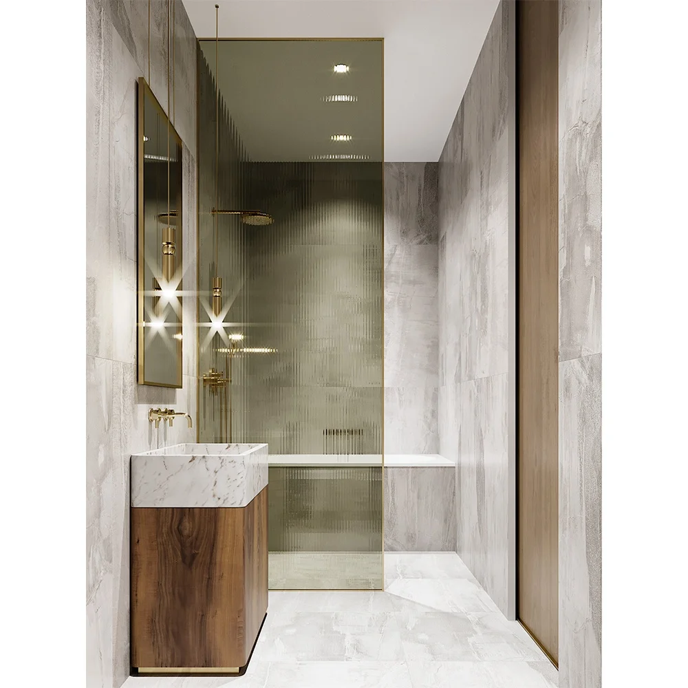 Latest design frameless fixed glass shower panel prefabricated customized tempered glass shower wall panels