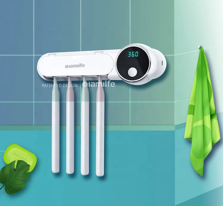 OLAMLIFE Eco-friendly Wall Mounted Bathroom Accessories 360 Degree Sterilize UV Toothbrush Case Holder