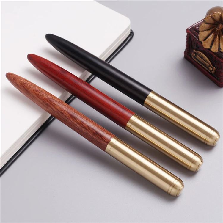 GemFully wholesale pen supplier Luxury Wood Brass calligraphy fountain pen with custom logo  printed