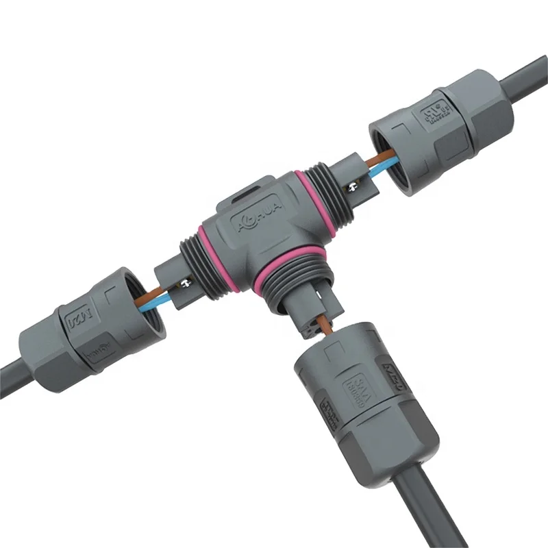AOHUA power cable splitter ip67/ip68 waterproof terminal M20 2 3 4 pin screw fixing junction led distributor T type connector