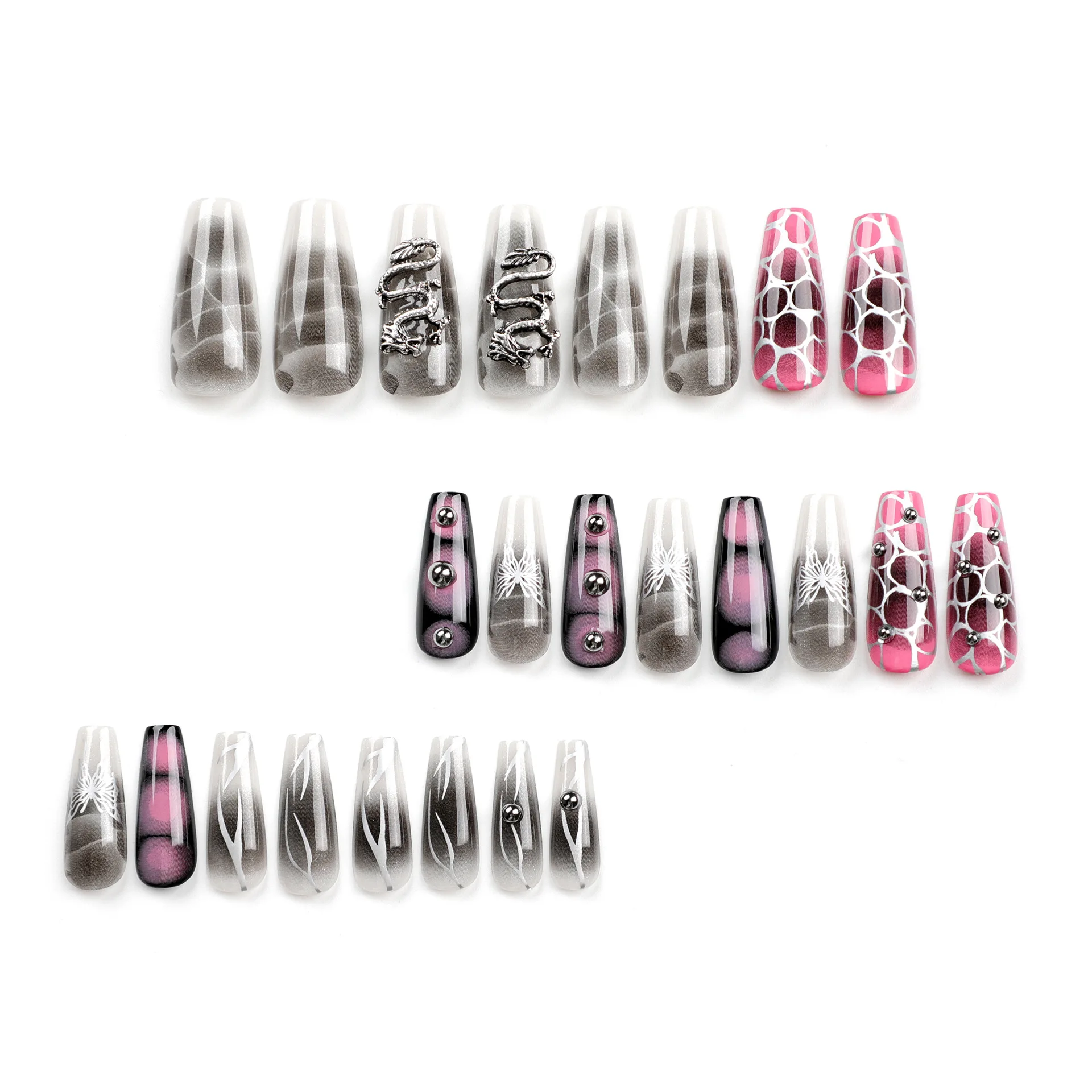 High Quality Wholesale Prices Butterfly Chinese Dragon False nails Heavy Metal Stick-on nails Parker Style Press-on nail