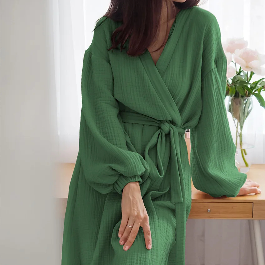 High Quality Double-Layer crepe Custom organic cotton muslin 4 Layer lady gown Breathable Women Bathrobe Luxury SPA