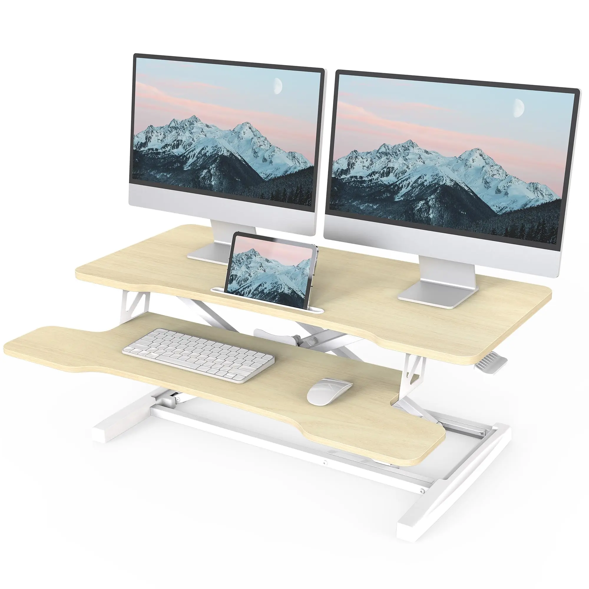 Height Adjustable 32 inch Stand Up Desk Converter Quick Sit to Stand Tabletop Dual Monitor Riser Workstation White