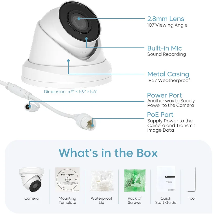 HITOSINO OEM HIKVISON DS-2CD1383G0-IUF 5MP 8MP 4K Built-in Mic Night Vision Motion Detection Turret IP Camera