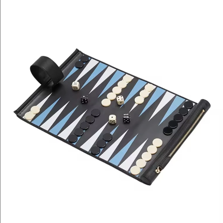 2024 Sunrise Leather rolling up Backgammon Set Tray Wedding Decorative Tray leather hand gift rolling up Custom LOGO