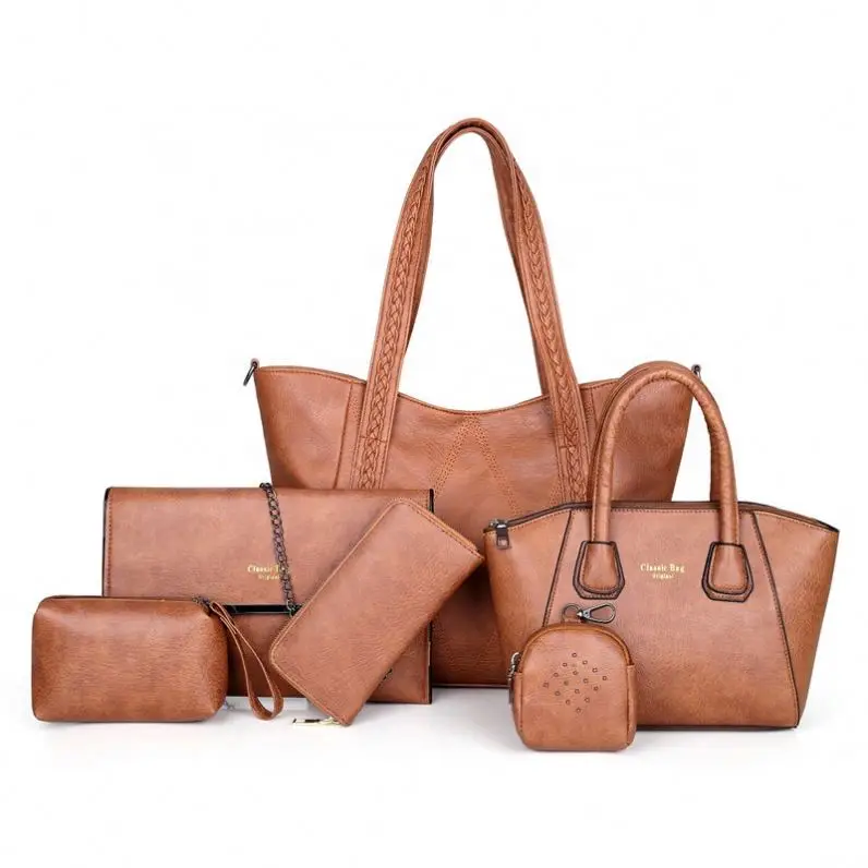 
high quality Trapeze purse bag classic Messenger bag handbag 5 color ladies PU bag 6 pieces set handbag 