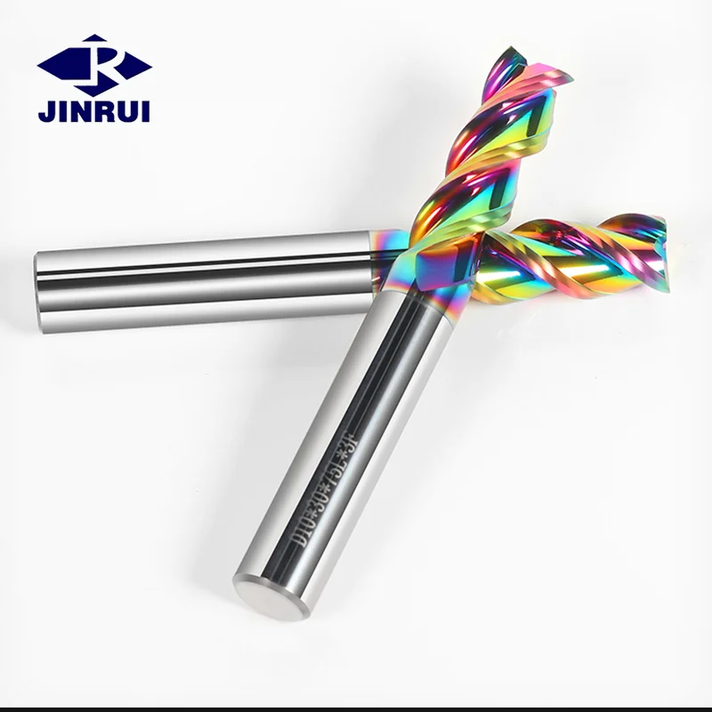 JR 1mm-8mm Carbide Colorful Coating End Mill 3 Flute High Polished Milling Cutter for Aluminum