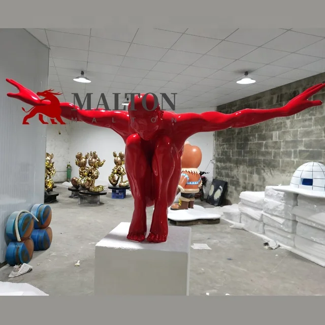 Large Landscape Fiberglass Painted Red Nude Flying Man Sculpture for Decoration Sale