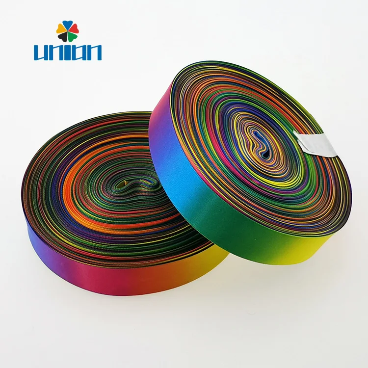 Wholesale single or double sided printed colorful rainbow satin ribbon Rainbow ribbon