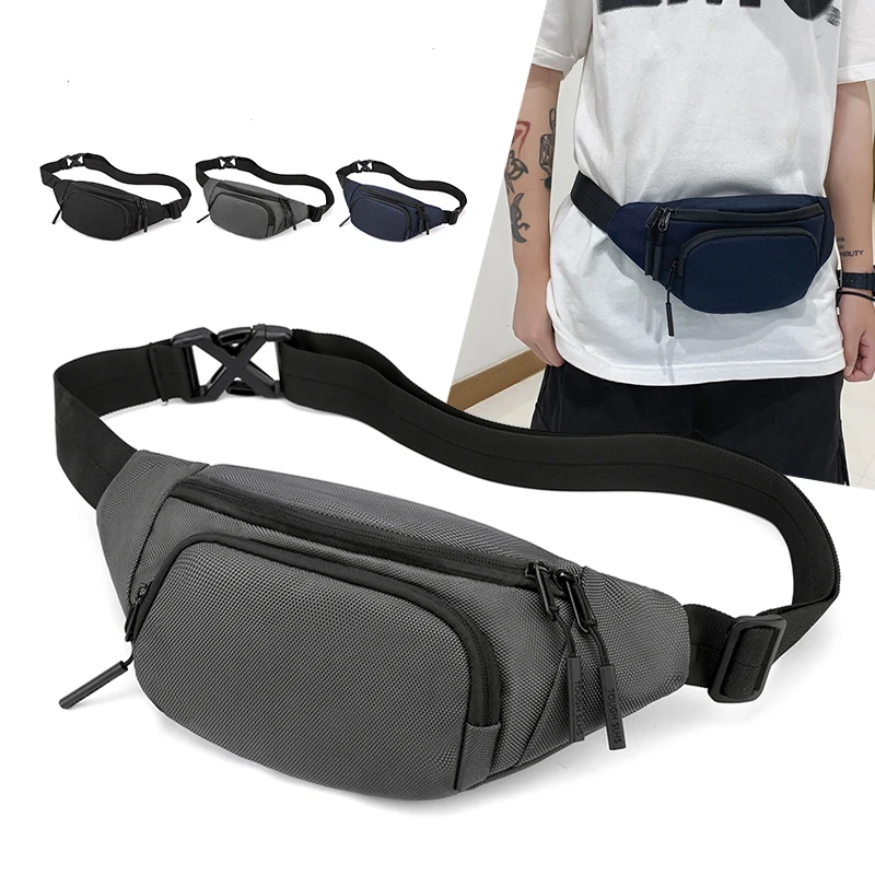 Teenagers college street single shoulder belt pack 1680D nylon black daily practical men crossbody functional sports waist bag