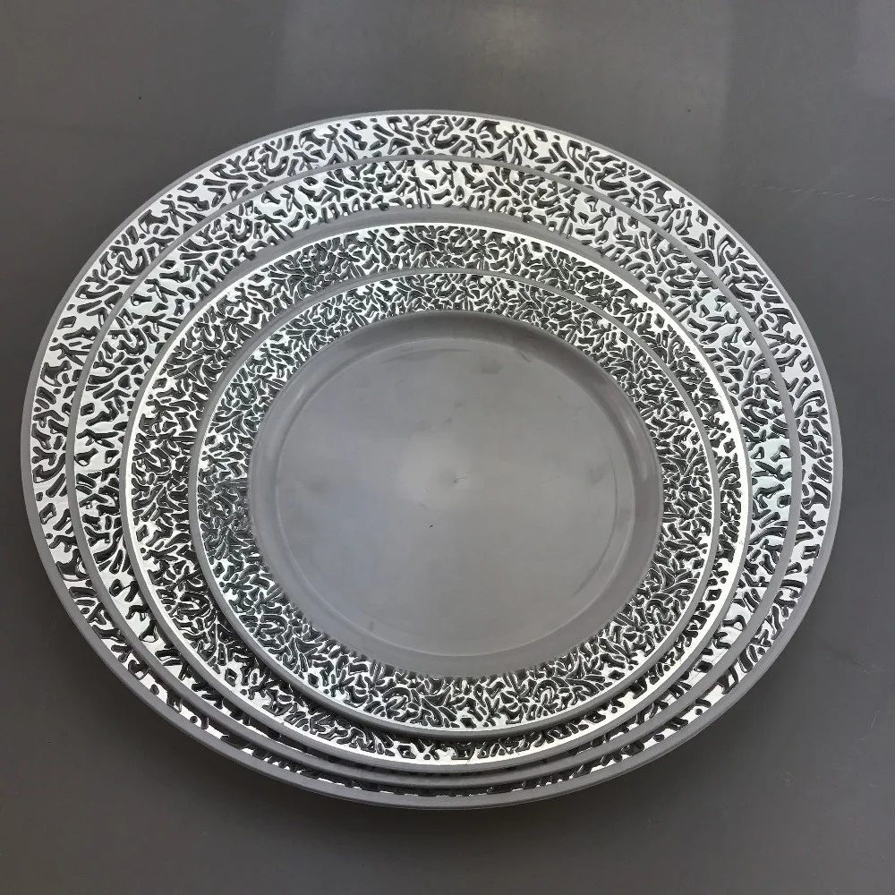 Круглые одноразовые пластиковые серебряные тарелки