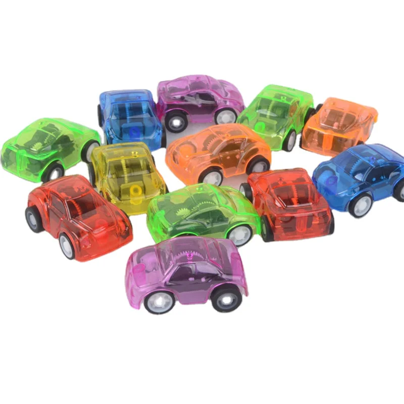 Candy color mini car plastic transparent winding car stall toy giveaway small toy