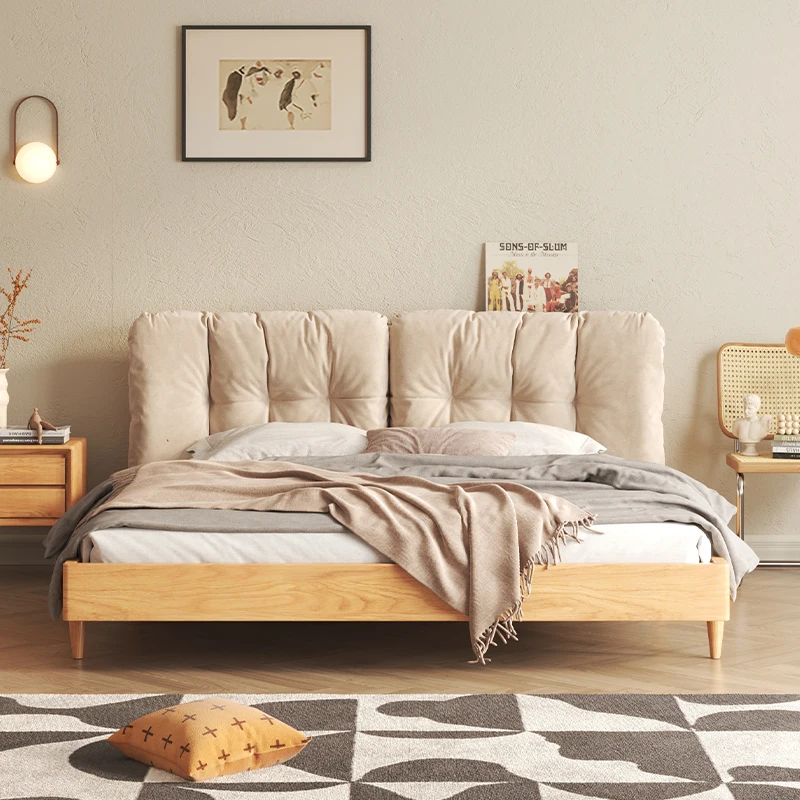 OEM gas lift solid wood frame double bedroom furniture multifunction Wooden bed