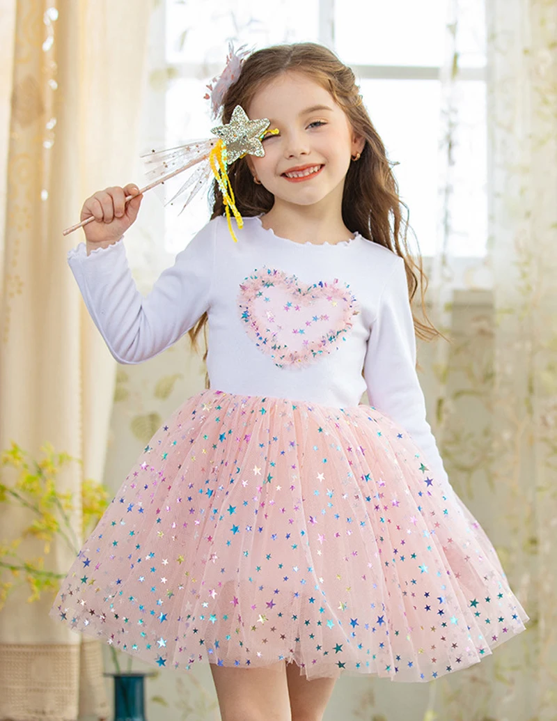 Fashion Beautiful Cute Long Sleeves Children Baby Kids Dress for Girls Autumn