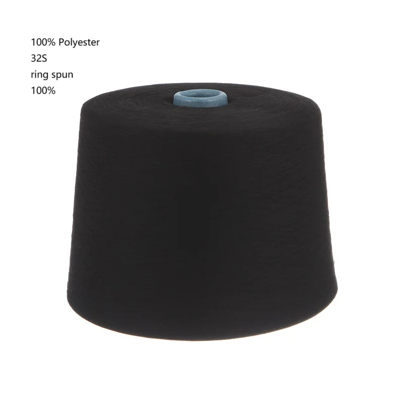 100% Polyester 32S Ring Spun Melange Yarn Hot Sale 100% Black Yarn For Knitting And Weaving