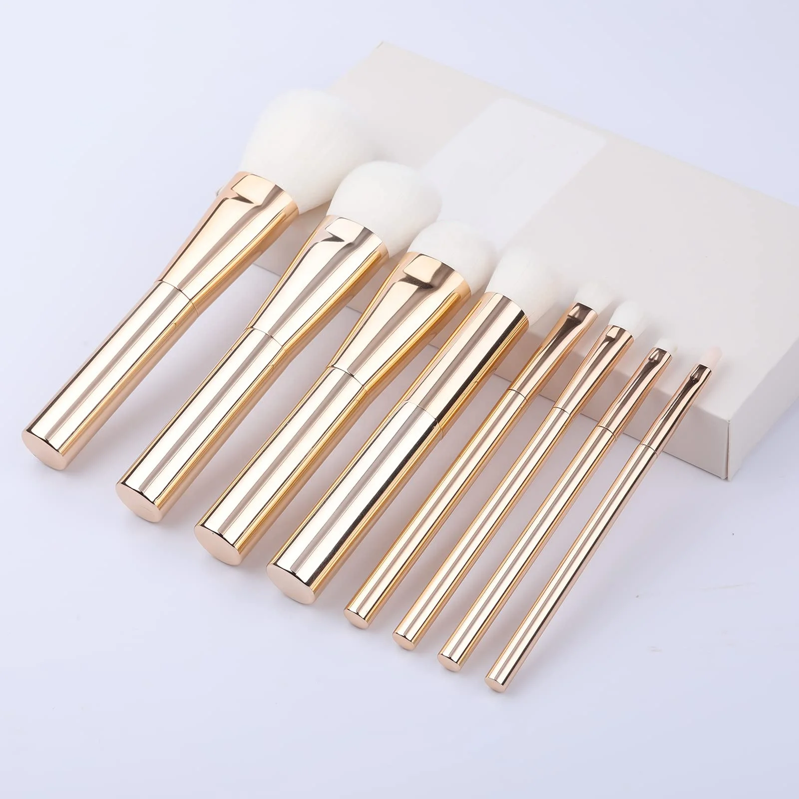 Gracedo 8pcs custom logo makeup brush set natural  luxury high quality white hair gold handle factory manufacturer makeup brush