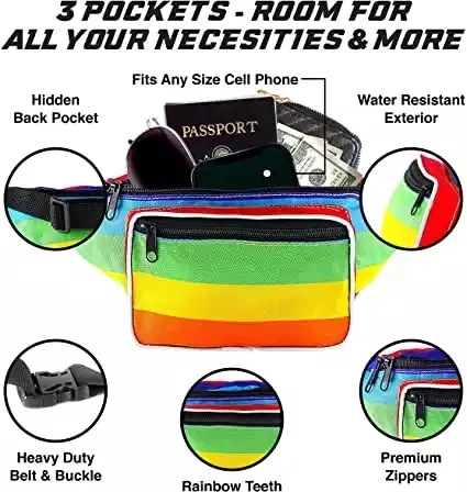 Hot Sale Personalized Custom Vintage Retro Outdoors Traveling Fashion Neon Party Durable Portable Fanny Pack Waist Belt Bag