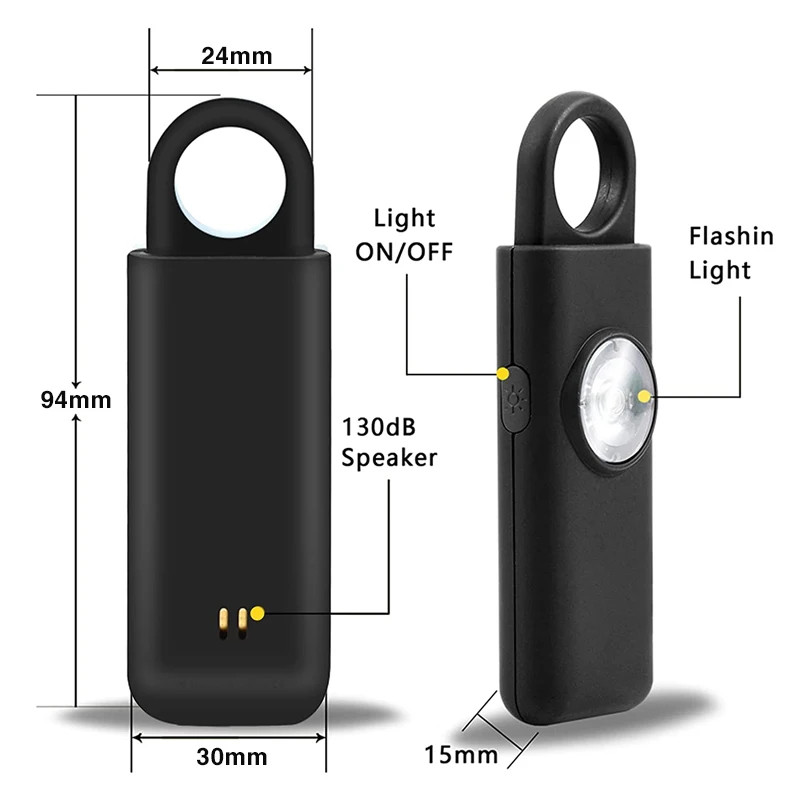 Rechargeable Smart Anti-wolf Alarm Flashlight Woman Rescuer Outdoor Self-defense Keychain Personal Alarm
