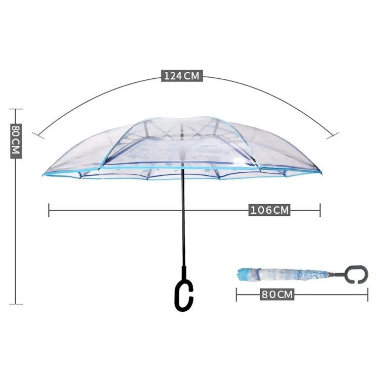 Z73  C Type Transparent  Umbrella Reverse Double-layer cherry Umbrella Creative hands-free Folding Umbrella