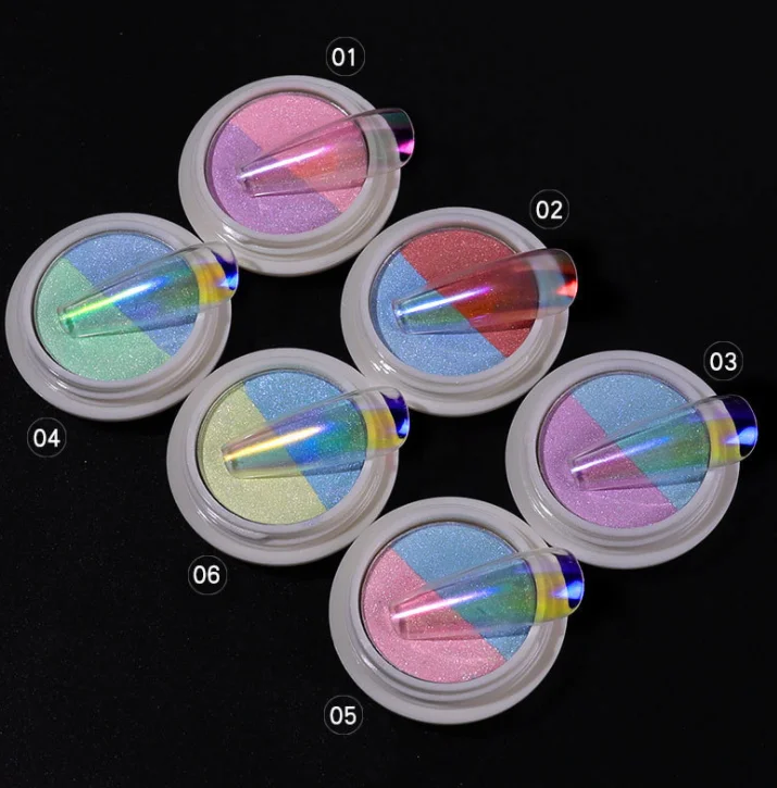 Wholesale dipping colored acrylic sugar nail  Decoration magic Mirror powder glitter Solid state double color