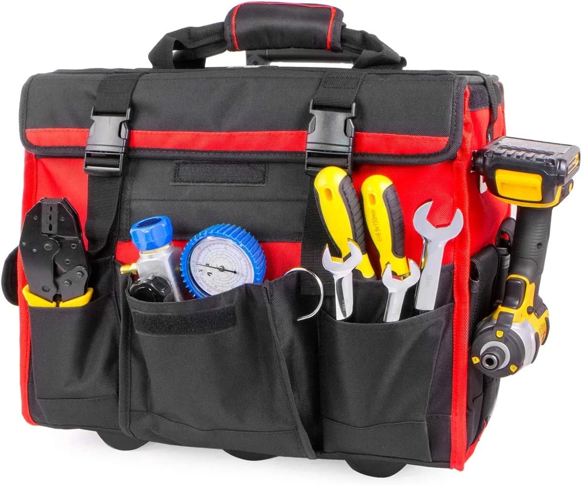 Hot Sale Carpenter Plumber Trolley Durable Storage Tools Bag Toolkit Electrician Wheels Tool Bag Hard Bottom