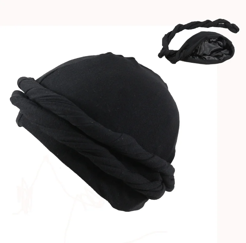 HZM-22064 Men Bamboo Satin Under Scarf Durag T-Shirt Turban Muslim Headwrap Ready to Wear Hijab Headscarf Bonnet Outdoor