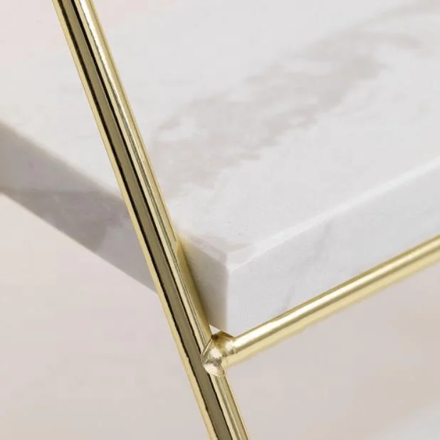 multipurpose 2 Tier Marble shelf display table with Gold Metal for cosmetic display catering hotel restaurant display stand