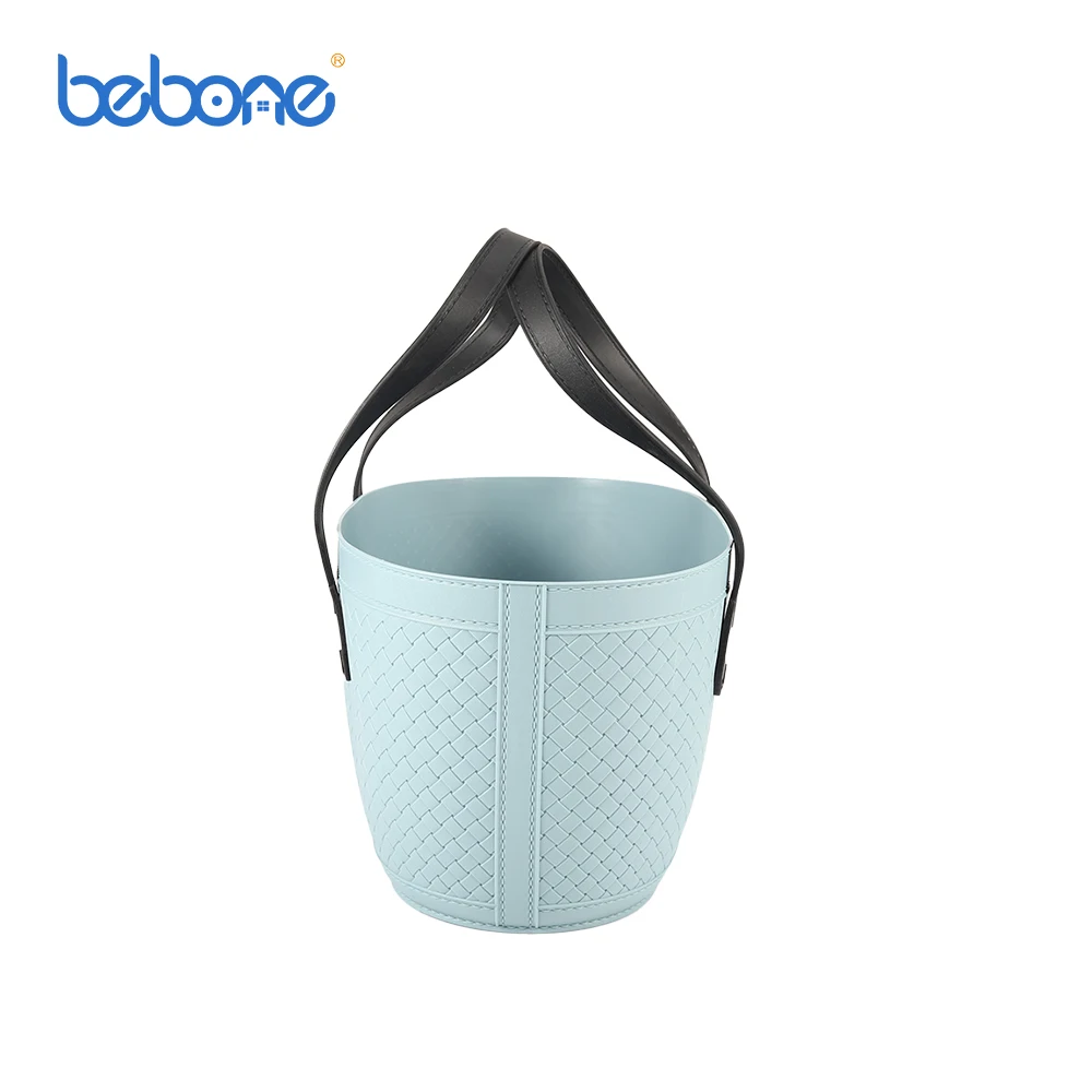 Round plastic woven shopping colorful storage basket with handle