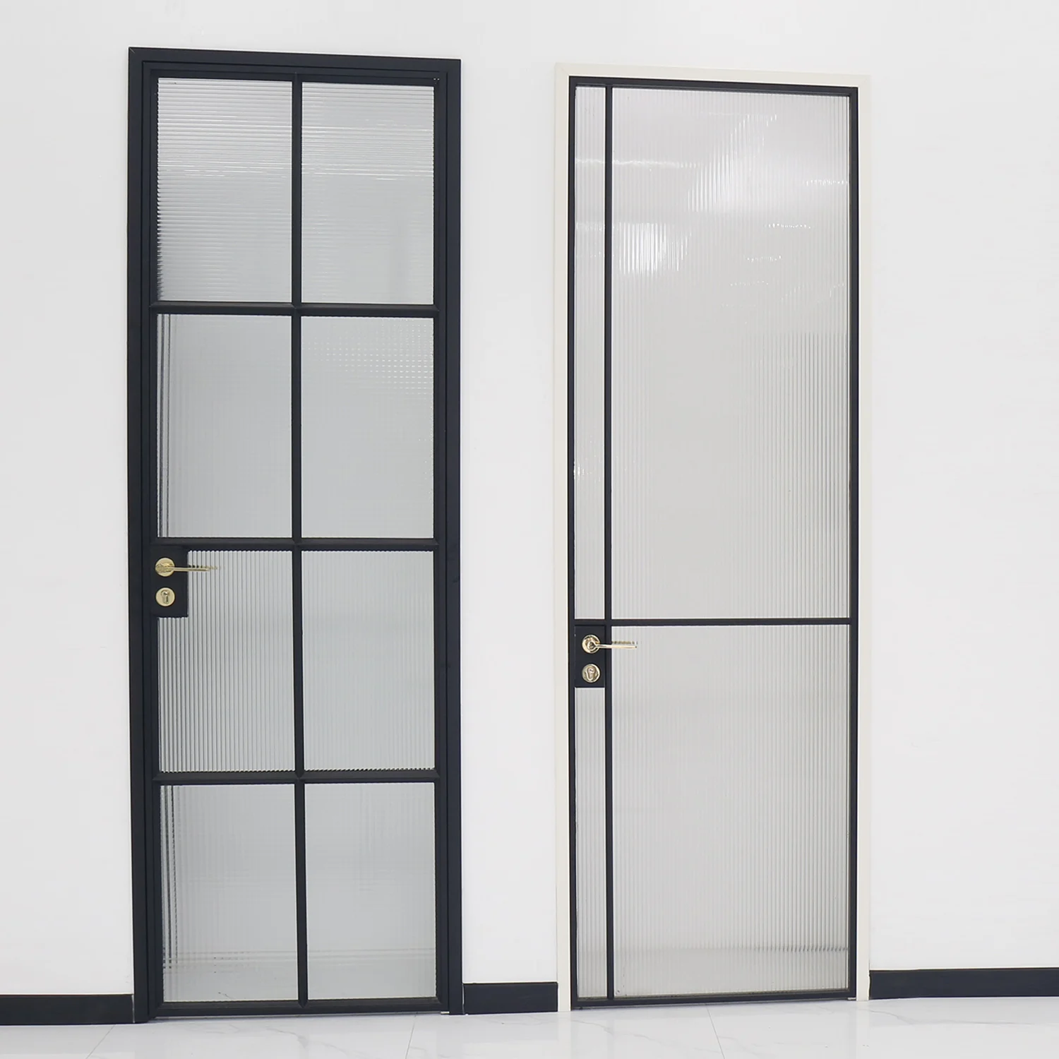 High quality minimalist narrow border switchable aluminum casement frosted glass door