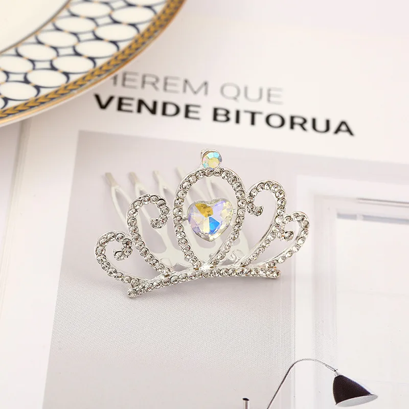 Girl crystal Love heart Children Birthday Performance crown Princess tiara with Comb Hair Headwear