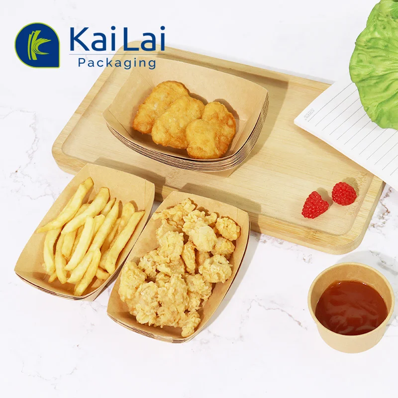 Biodegradable disposable 100% food grade recyclable paper boat tray with PLA coated packaging