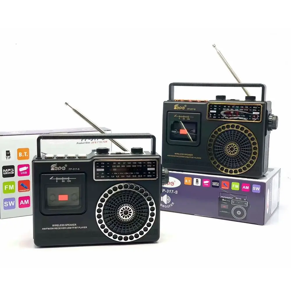 FP-317-S portable am fm sw 3 band solar radio Cassette style retro USB radio with wind-up solar panel