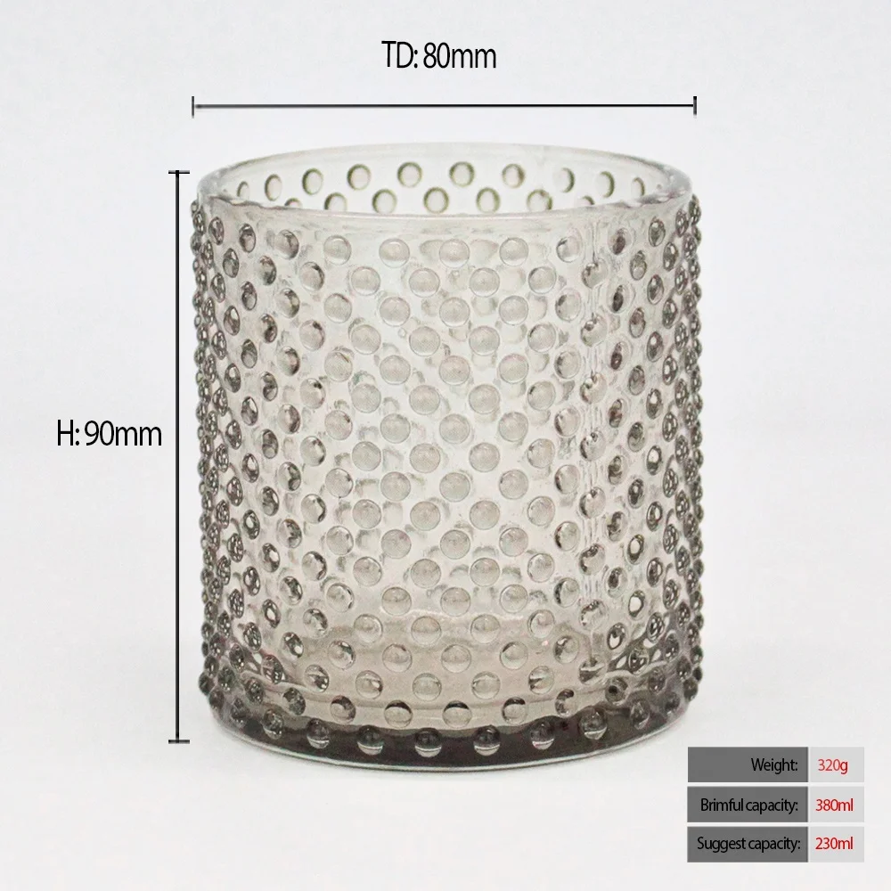 FENGJUN  wholesale custom various pattern design 8 oz  translucent embossed surface textured bule brown glass candle jar vessel