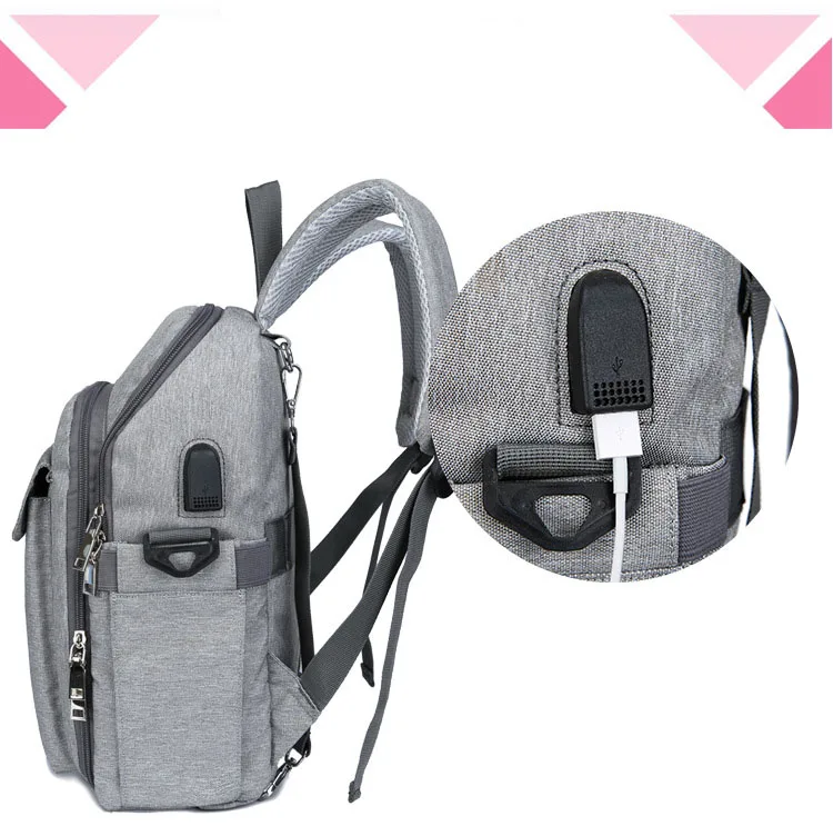 New Custom Logo Multifunctional Nylon Waterproof  Nappy Changing Bag Mummy Backpack Baby Diaper Bag