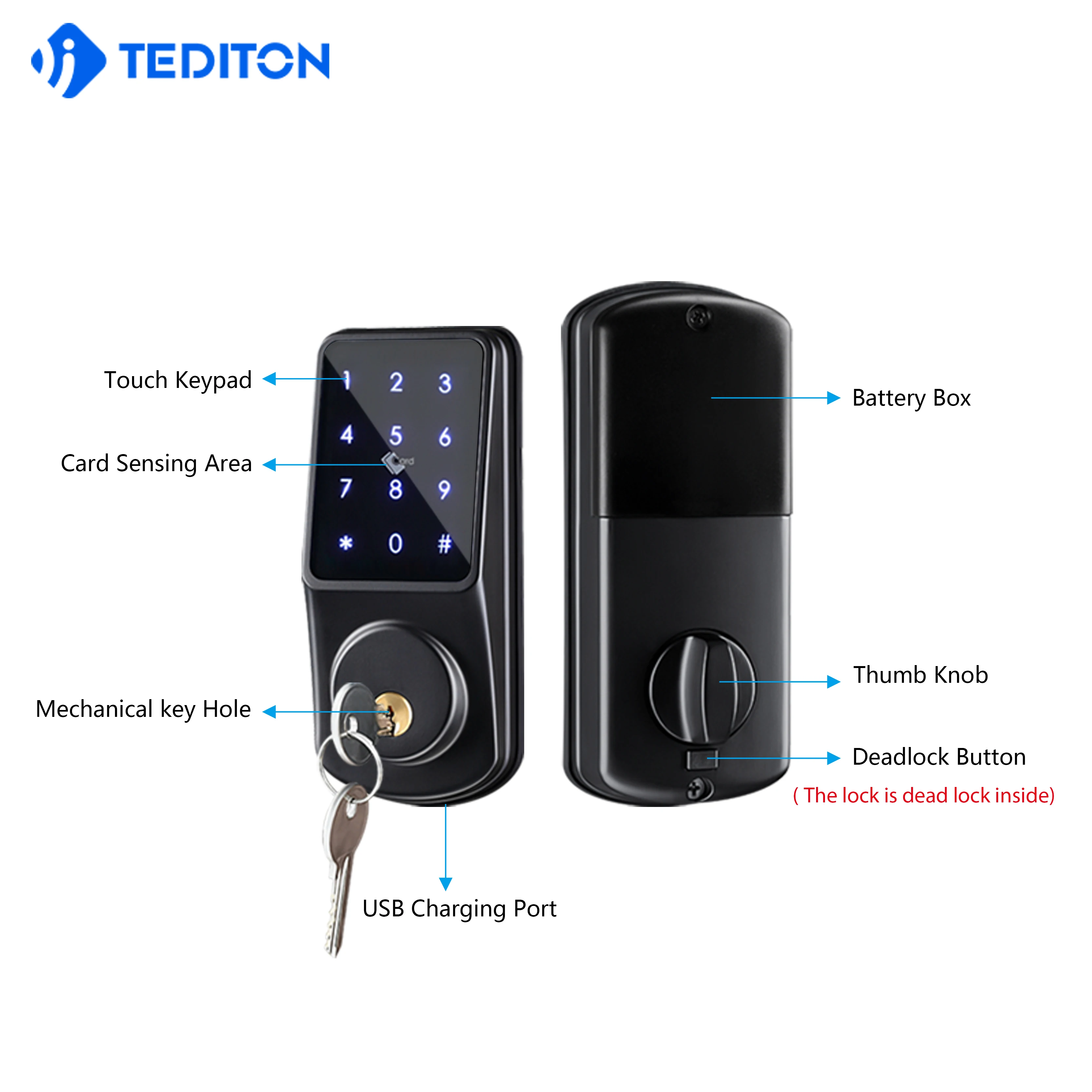 High Quality Electric Rfid Card Code Combination Wifi Smart Door Lock with Touch-Screen Keypad Deadbolt