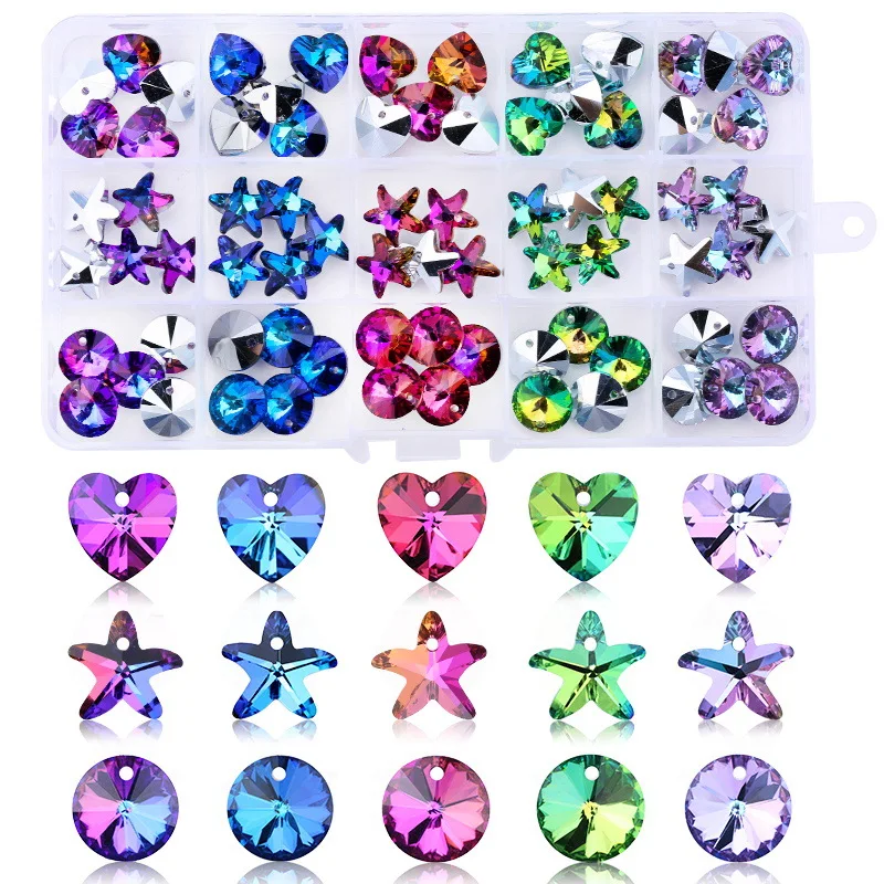 
DIY Jewelry Stained Glass Diamond Crystal Accessories Bead Necklace Pendant Earrings Accessories Electroplating Aurora Sapphire 