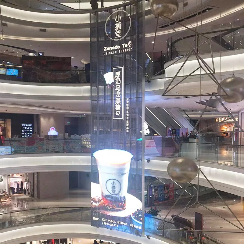 P3.91-7.81mm Indoor Ceiling Hang Translucent Led Screen Led Transparente Pantalla Transparent Led display For Shopping Mall