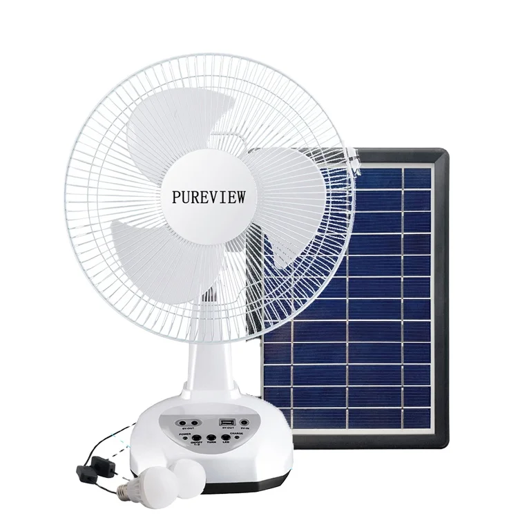Hot sale 12 inch LiFePO4 charging table electric fan with power bank function portable solar rechargeable fan