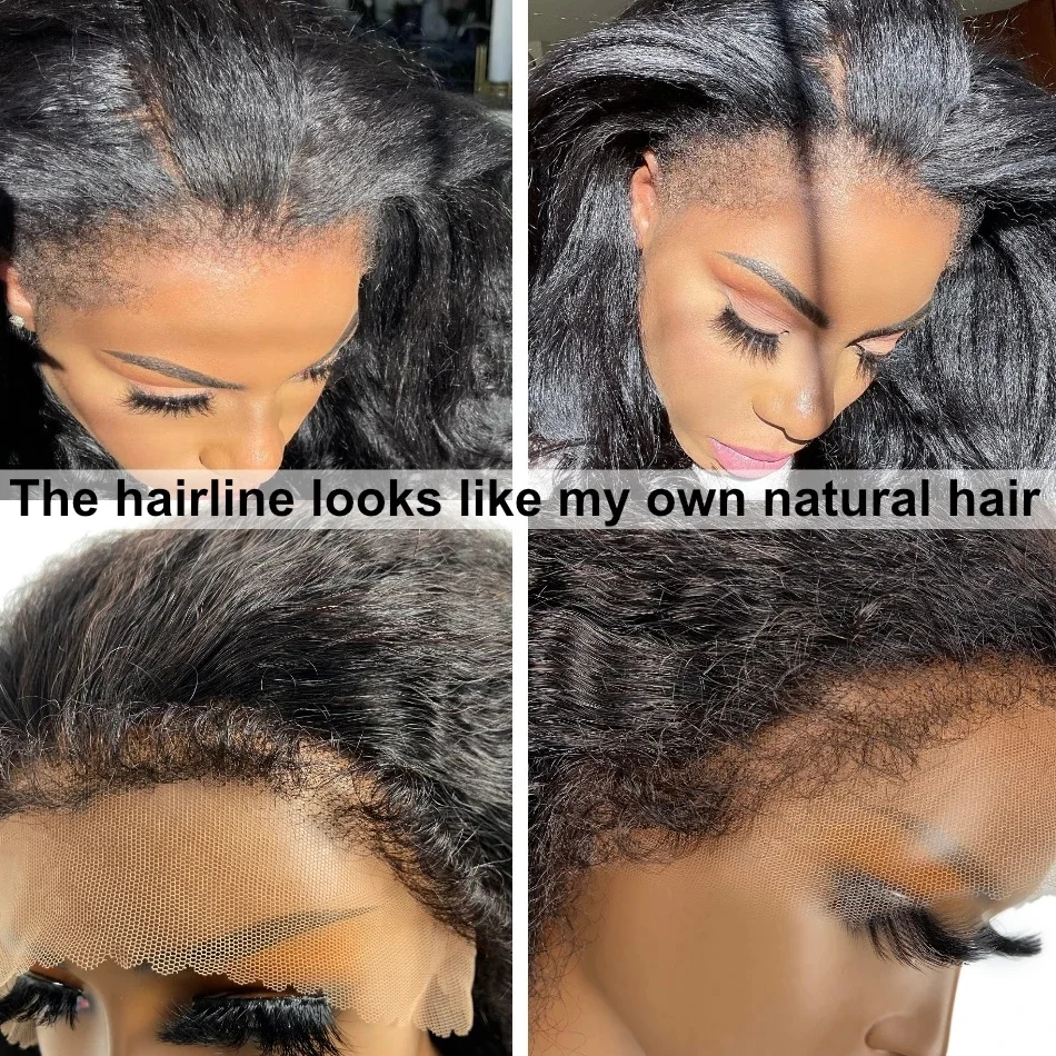 4C Edges Natural Hairline Wig Kinky Straight 13x4/13x6 HD Lace Front Human Hair Wigs With Curly Baby Hair Lace Closure Wig