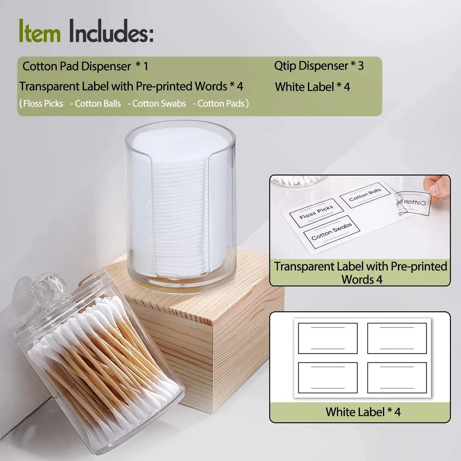 1/2/3/4pcs 10 oz Clear Plastic Apothecary Jar Set Bathroom Canister Storage Organization Qtip Holder Dispenser For Cotton Ball