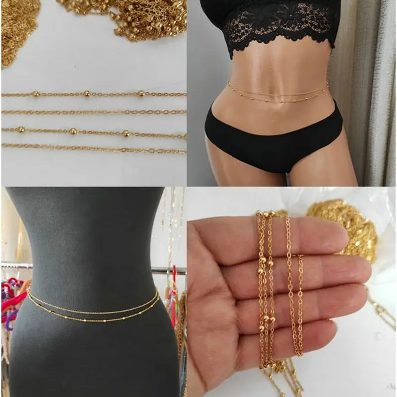 2021 Special Double Layered Belly Accessories No Fade 18k Gold Stainless Steel Cable Ball Waist Chain