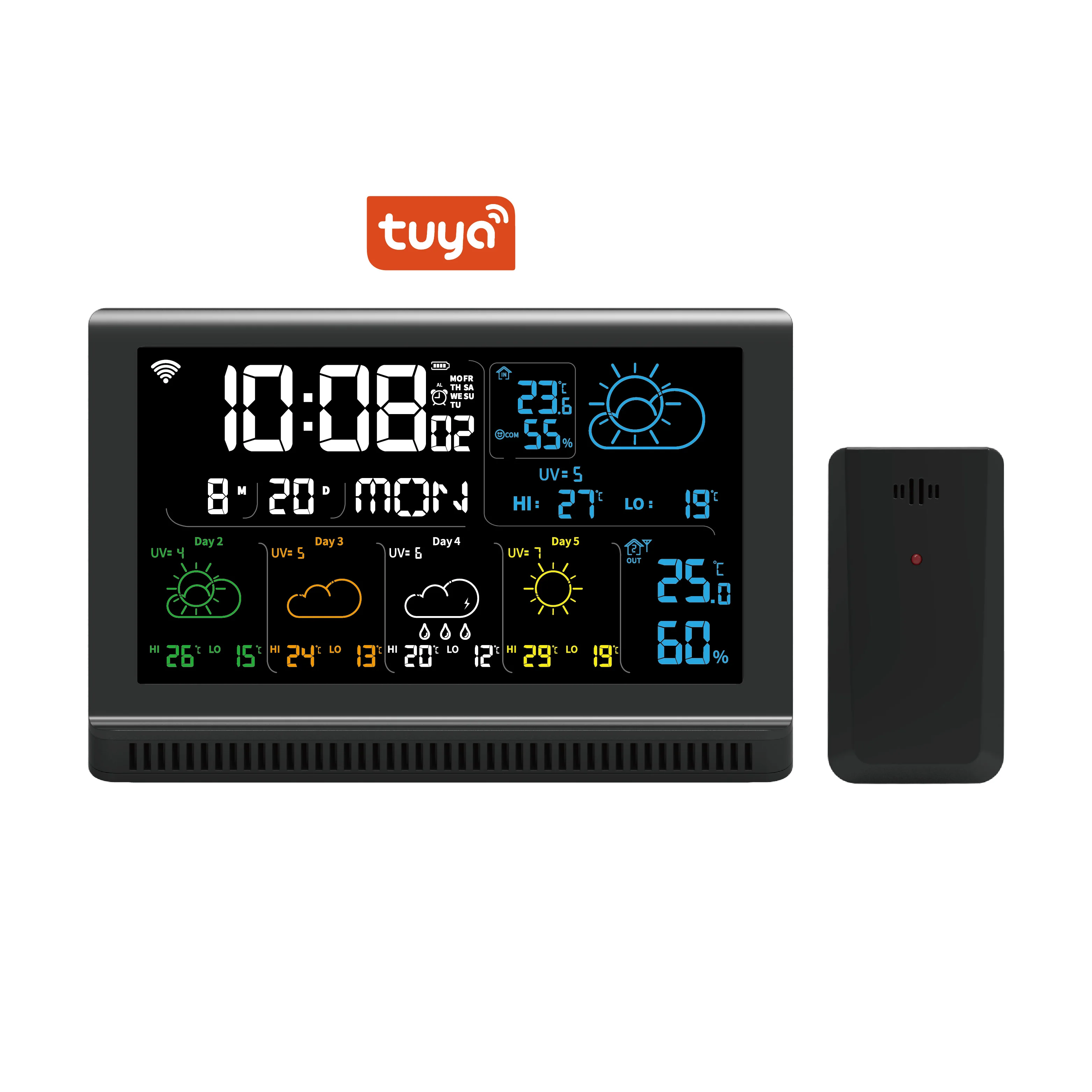 Wi-Fi часы/Погодная станция с поддержкой приложение Tuya для дома и улицы температуры и влажности HD VA дисплей