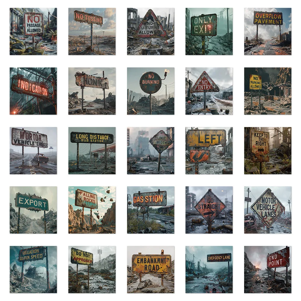 50PCS The end of the world apocalyptic signs shabby ruins negative landscape sticker