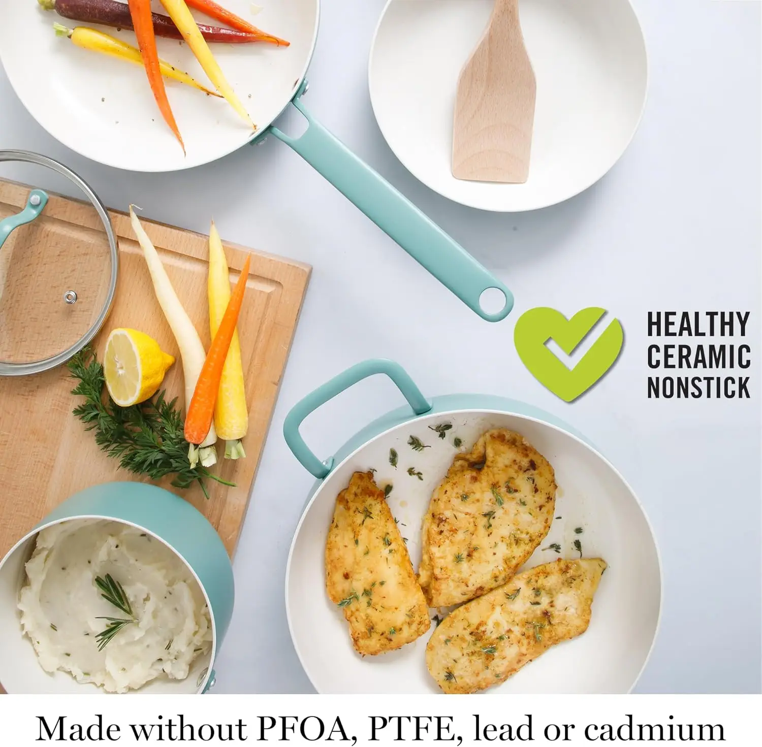 Wholesale Premium Healthy Nonstick PFOA Free Ceramic Interior 12 Pieces 3003 Aluminum ceramic Pots and Pans Cookware Set - Teal